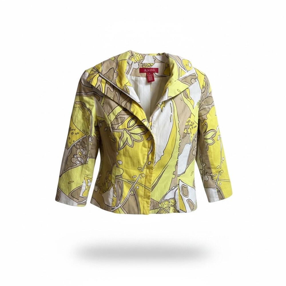 A Line Women's Yellow & Tan Abstract Floral Jacket Size 8
